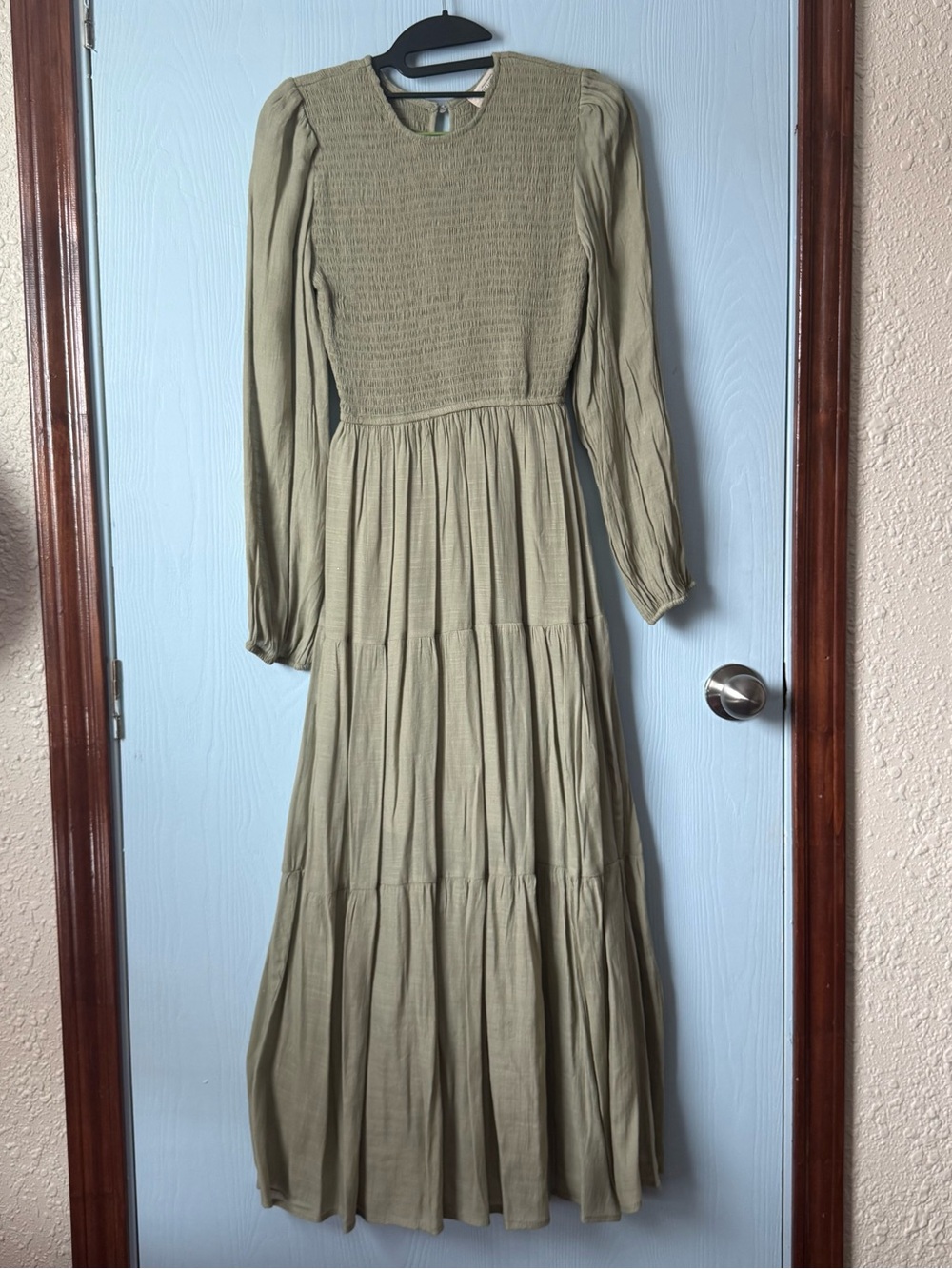 Sweet Wanderer Sage Green Long Sleeve Tiered Maxi Dress